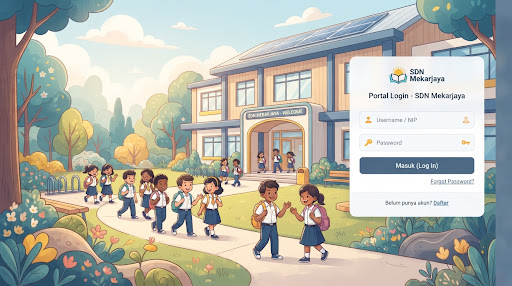 Ilustrasi siswa memasuki gedung sekolah